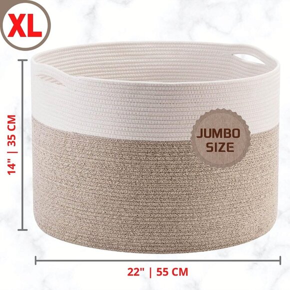 Extra Large 22 x 14in Decorative Blanket Basket for Living Room, Laundry Basket, - Picture 3 of 9